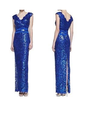Elegant Royal Blue Paillette embroidered Sequin Lace Evening Gown